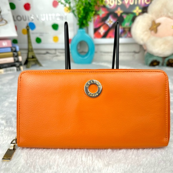Celine Orange Leather long zippy wallet zip around wallet - Picture 1 of 16
